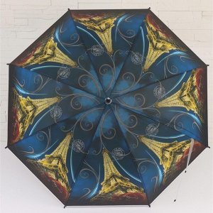 Зонт - трость полуавтоматический «Города», 8 спиц, R = 49 см, рисунок МИКС