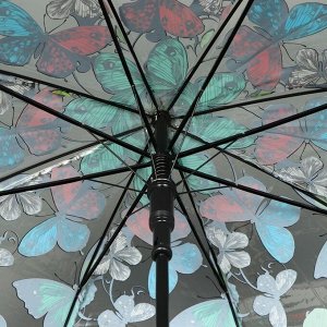 Зонт - трость полуавтоматический «Бабочки», 8 спиц, R = 42 см, цвет МИКС