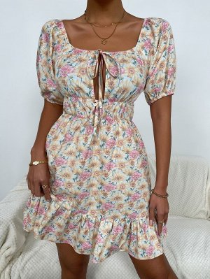 Платье с цветочным принтом с узлом