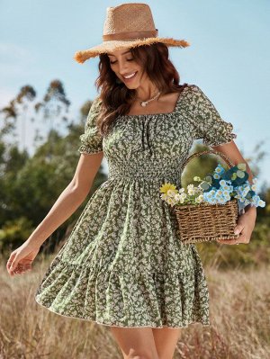 Платье с цветочным принтом со сборками с оборками