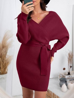 DEARCASE Платье-свитер с рукавами "доломан" с разрезом с поясом