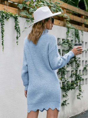 Simplee Платье-свитер с высоким воротником вязаный с фестончатой отделкой