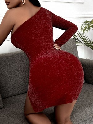 SXY Облегающее платье на одно плечо с высоким разрезом