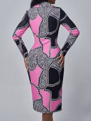 SXY Платье-рубашка с цепным и леопардовым принтом