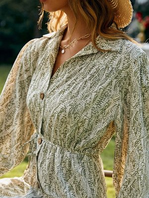Simplee Платье-рубашка с пуговицами с поясом с принтом