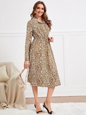 Платье-рубашка с леопардовым принтом с пуговицами