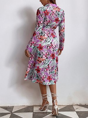 SheIn Платье-рубашка с цветочным принтом с поясом