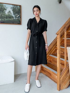 DAZY Платье-рубашка с лацканами с пышным рукавом однобортный с поясом
