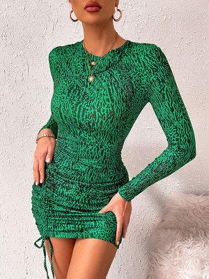 SXY Облегающее платье с леопардовым принтом на кулиске со сборками