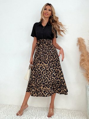 Платье-рубашка с леопардовым принтом с оборками с поясом
