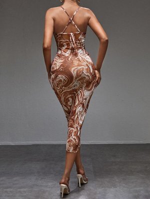 SXY Облегающее платье с мраморным принтом сетчатый