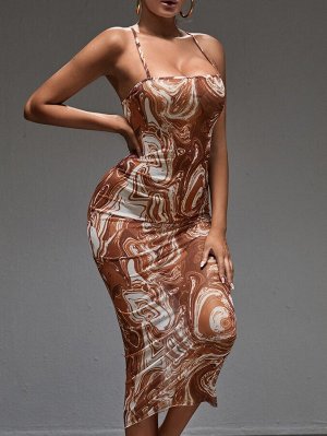 SXY Облегающее платье с мраморным принтом сетчатый