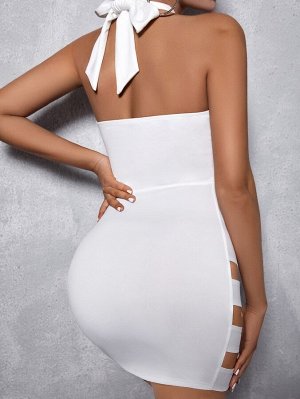 SXY Облегающее платье с открытой спиной с разрезом на кулиске халтер
