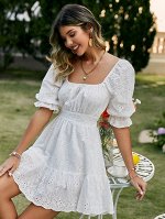 Simplee Оригинальное платье с оборками с пышным рукавом
