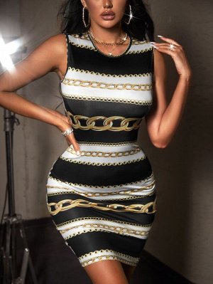 SXY Облегающее платье контрастный с принтом цепочки