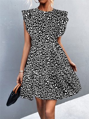Платье А-силуэта с леопардовым принтом с оборкой