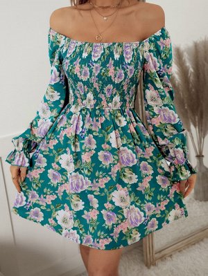 Платье с цветочным принтом с рукавами-воланами