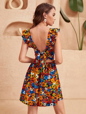 Платье А-силуэта с цветочным принтом с оборкой