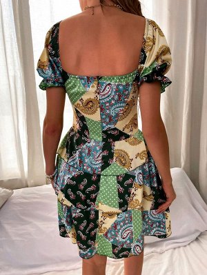 Платье с принтом пейсли с узлом многослойный