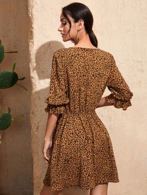 Платье с рукавами-воланами с леопардовым принтом