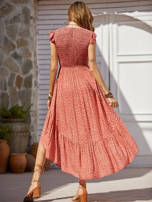 Rusttydustty Платье с цветочным принтом с оборкой асимметричный без пояса