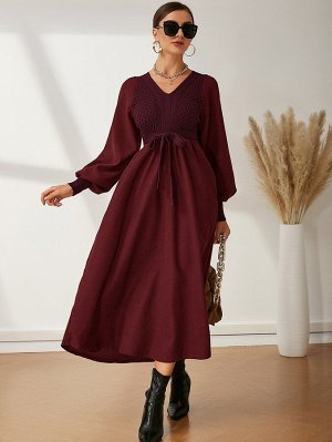 SheIn Вязаное платье-свитер с рукавами-фонариками с поясом