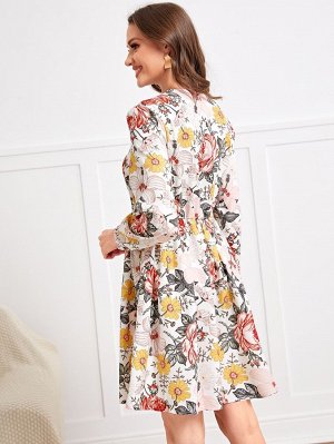 Платье А-силуэта с цветочным принтом с рукавами-фонариками