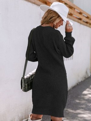 Simplee Вязаное платье-свитер с пуговицами