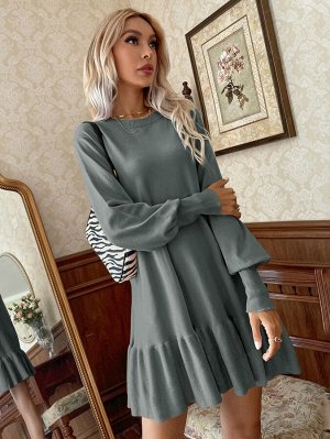 Платье-свитер с рукавами-фонариками с оборками