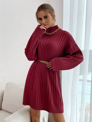 SheIn Платье-свитер с высоким воротником в рубчик без пояса