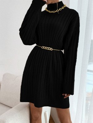Платье-свитер с высоким воротником без пояса