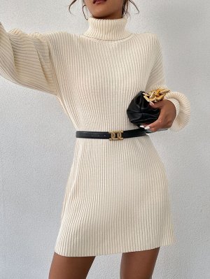 Платье-свитер с высоким воротником с рукавом "епископ" без пояса