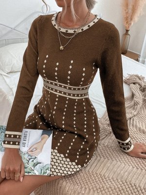 Платье-свитер с высокой талией с узором аргайл