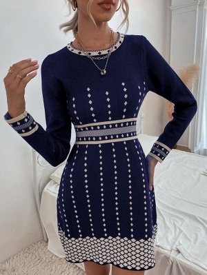 Платье-свитер с высокой талией с узором аргайл