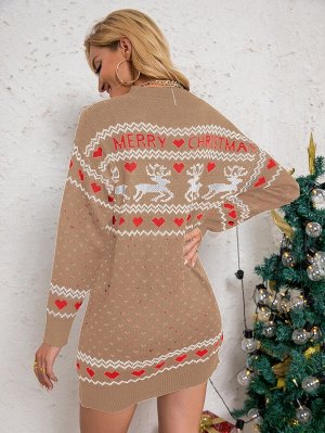 Платье-свитер рождественский & с шевронным узором