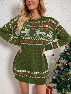 Платье-свитер рождественский & с шевронным узором