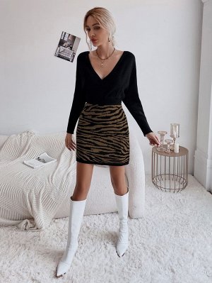 Платье-свитер с узором зебры с рукавами "летучая мышь" с высокой талией