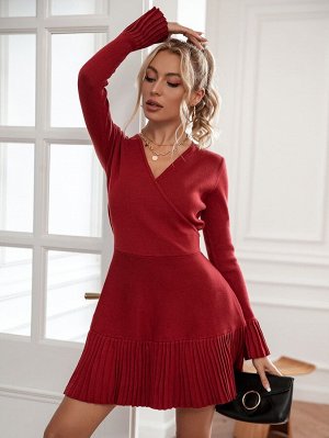 Knit Mix Платье-свитер с рукавами-воланами Плиссированный