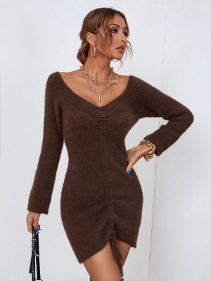 Платье-свитер с открытыми плечами на кулиске