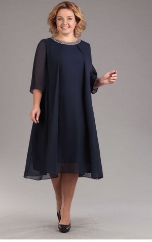 Нарядное платье для статной дамы 54-56-58 чёрное и синее 