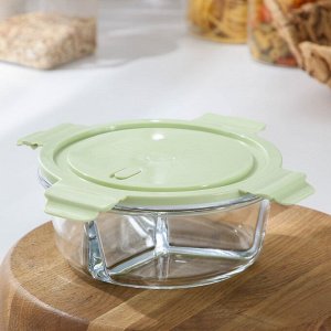 Контейнер из жаропрочного стекла трехсекционный круглый с крышкой Cookn Freeze, 750 мл, 18x7,2 см, цвет МИКС