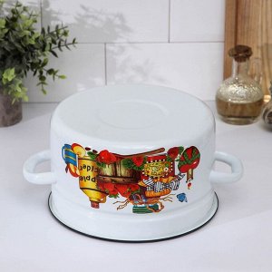 Кастрюля эмалированная, 3 л, цилиндрическая, деколь МИКС