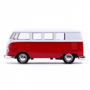 Машина металлическая VOLKSWAGEN TRANSPORTER T1, 1:32, открываются двери, инерция, цвет красный