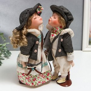 Кукла коллекционная парочка поцелуй набор 2 шт "Галя и Сева в серых курточках" 30 см