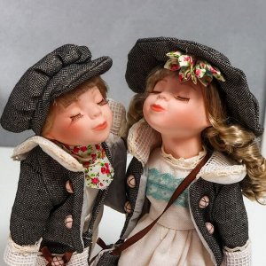 Кукла коллекционная парочка поцелуй набор 2 шт &quot;Галя и Сева в серых курточках&quot; 30 см