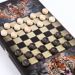 Нарды "Оскал тигра", деревянная доска 40 x 40 см, с полем для игры в шашки
