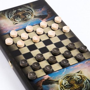 Нарды "Тигр и орел", деревянная доска 40 x 40 см, с полем для игры в шашки