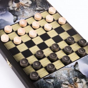 Нарды "Волчий оскал", деревянная доска 40 x 40 см, с полем для игры в шашки