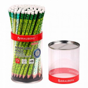 Карандаш чернографитный BRAUBERG &quot;GREEN&quot;, 1 шт., HB, с ластиком, пластиковый, ассорти, 181746