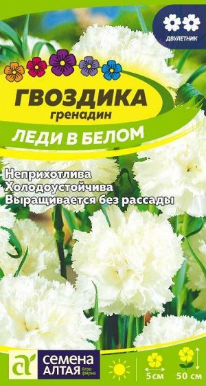 Цветы Гвоздика гренадин Леди в белом/Сем Алт/цп 0,1 гр. двулетник